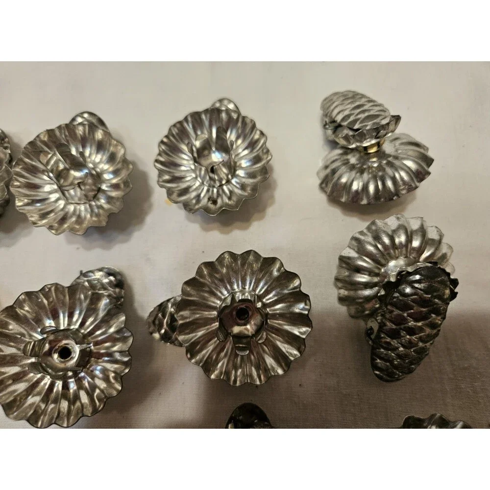 Vintage Christmas Tin Candle Holders Tree Clip Ons Pinecone Set of 12 Ornaments